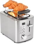 2 Slice Stainless Steel Toaster with LED Countdown Timer, 6 Browning Settings, Warming Rack & Removable Crumb Tray, Defrost/Reheat/Cancel Functions