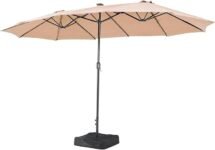 Aoxun 2.7×4.55m Garden Parasol Double-Sided Sun Umbrella for Sun Protection with Base Included and Crank Patio Outdoor Waterproof Umbrella