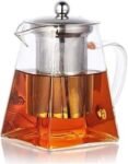 PluieSoleil 550ML Borosilicate Glass Teapot, Loose Leaf Teapots with Infuser, Square Tea Pot with Strainer
