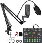 Podcast Equipment Bundle, Audio Interface with DJ Mixer and Studio Broadcast Microphone, Perfect for Recording, Live Streaming,Gaming,Compatible with PC,Smartphone,Play Station
