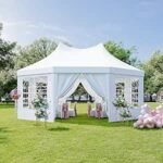 AOXUN 4.5x6m Heavy Duty Pop Up Gazebo with 8 Sidewalls, Waterproof & Windproof Canopy Tent, Patented Peaked Roof, UV-Resistant Outdoor Shelter for Parties, Weddings, Camping & Commercial Events, White