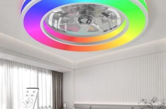 Ceiling Fans with Lights, 43CM Smart Remote Control Fan Light, 6-Speed Quiet Reversible Motor, 7 Color RGB Mode & 3000K-6500K Dimmable White Light, for Bedroom Living Room [Energy Class E]