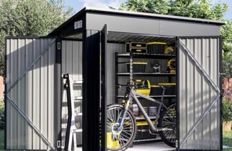 Aoxun 8 x 4ft Outdoor Storage Shed, Waterproof Metal Garden Storage Shed with Triple Lockable Door, Bike Storage Shed for Tools, Garden Equipment, Backyard & Courtyard