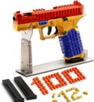 Building Block Toy Gun with Shell Ejection – DIY Customizable Pistol, Automatic Rebound, 100 Soft Bullets, 12 Shells & Dual Magazines – Perfect Gift for Teens 14+