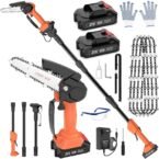 Cordless Pole Saw 12.47Ft, 2 in 1 Long Reach Saw & Handheld Chainsaw 6”, 90° Adjustable Head 2 * 4.0 Ah Rechargeable Battery Electric Extension Pole Chainsaw 4* Chain for Garden Tree Trimming