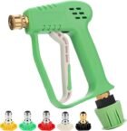 Pressure Washer Gun, Short Pressure Washer Handle with 5 Quick-Connect Nozzles, Heavy-Duty Stubby Spray Gun Compatible with Karcher K-Series & M22-14MM Hoses