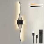 Large Rechargeable Battery Operated Wall Lights Indoor,100cm Wireless Wall Lights with Remote Control,Stepless Colors 3000K-6000K & Dimming,Morden Touch Wall Sconces for Living Room Bedroom Hallwa