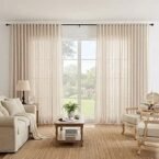 Lapalife Extra Wide 100 Inch Linen Semi Sheer Curtain for Living Bedroom,Light Filtering Curtain for Sliding Door Natural Beige Floor to Ceiling Window Panel 100″x96″,1Panel