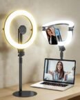 NiceVeedi 10″ Ring Light for Video Recording, 5000mAh Foldable Desktop Selfie Ring Light with Stand & Magnetic Phone Holder, Video Conference Halo Light for Live Streaming/Zoom Meeting/YouTube/TikTok