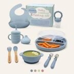 Silicone Baby Weaning & Feeding Set – BPA Free, 10 Pcs Set Includes Adjustable Bib, Suction Bowl, Suction Plate with Lid, 3 in 1 Cup, Fresh Fruit Feeder, Spoons and For