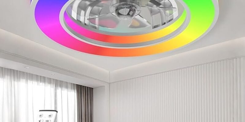 Ceiling Fans with Lights, 43CM Smart Remote Control Fan Light, 6-Speed Quiet Reversible Motor, 7 Color RGB Mode & 3000K-6500K Dimmable White Light, for Bedroom Living Room [Energy Class E]